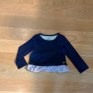 Vineyard Vines Navy Long Sleeve Kids Tee with Ruffle 2T